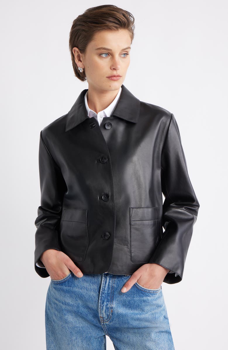 Nordstrom Crop Leather Jacket, Alternate, color, Black