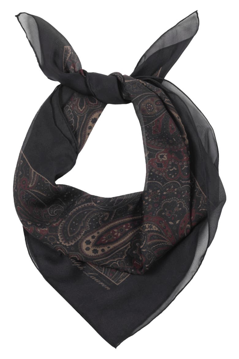 Paisley Silk Square Scarf, Main, color, NAVY