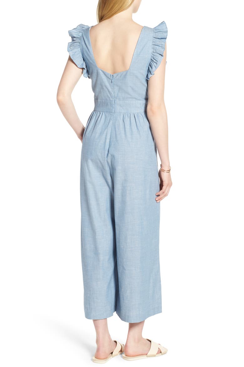 Ruffle Sleeve Crop Jumpsuit, Alternate, color, CHAMBRAY