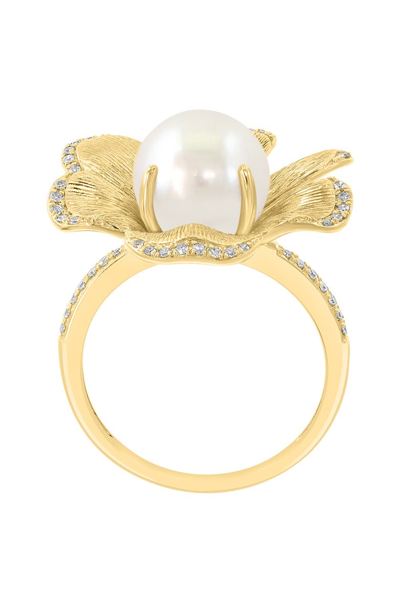 14K Yellow Gold Diamond Fresh Water Pearl Large Flower Ring, Alternate, color, 14K Gold