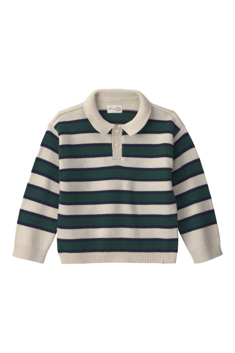 Kids' Stripe Organic Cotton Polo Sweater, Main, color, LP GREEN NAVY STRIPE