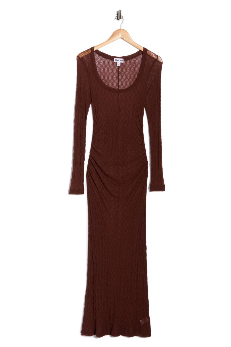 Long Sleeve Sheer Lace Cover Up Dress, Alternate, color, BROWN RAISIN
