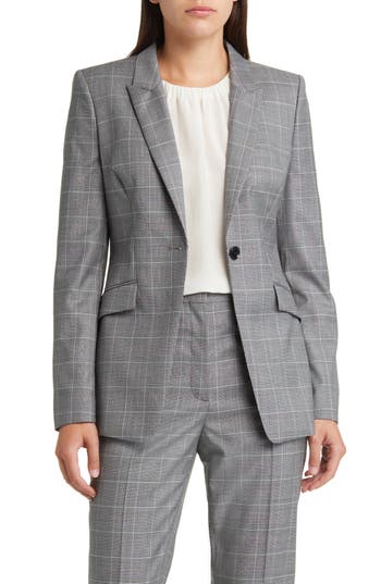 Hugo Boss Boss Juicylara Check One-button Virgin Wool Blazer