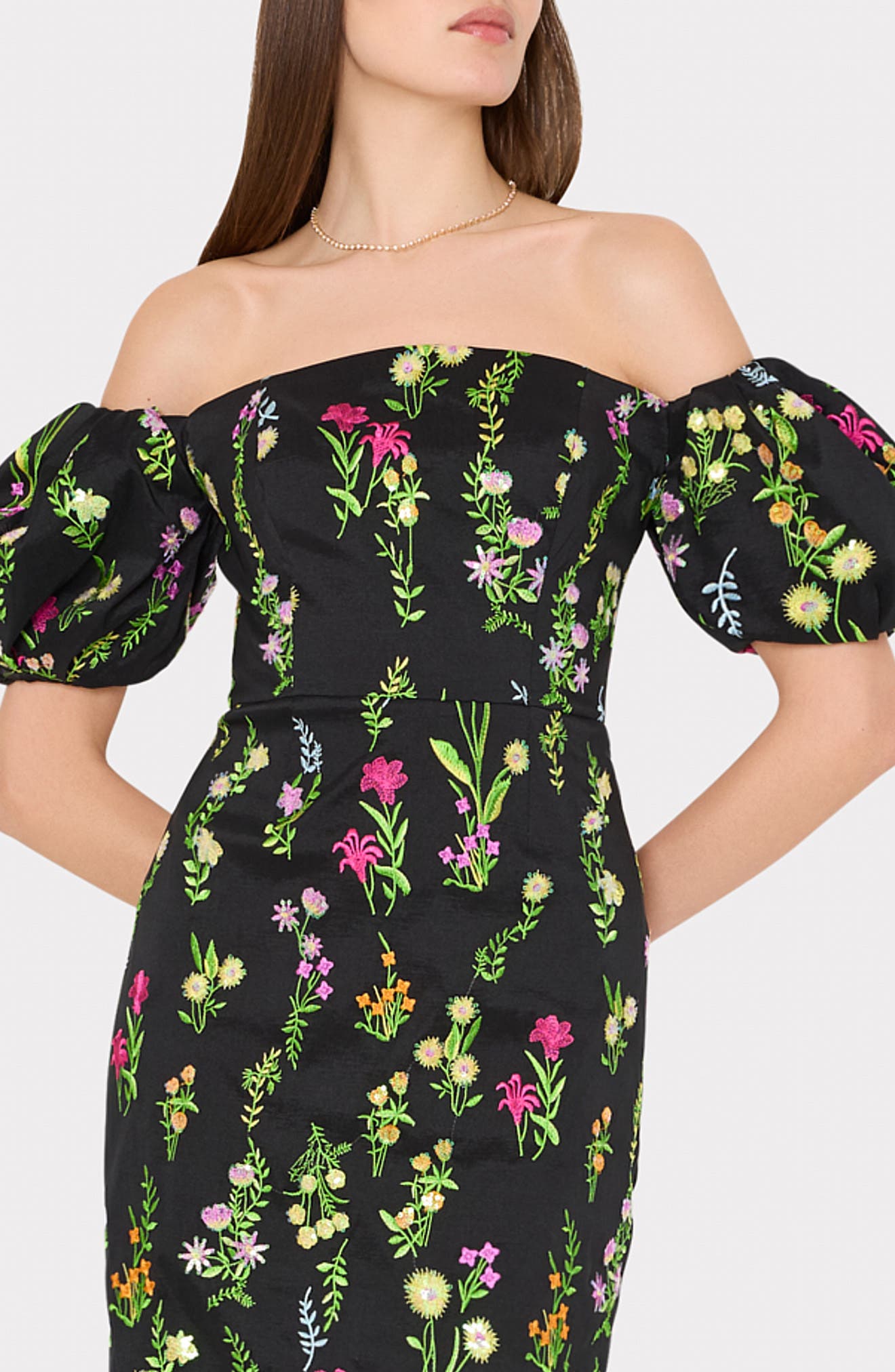 Nira Bloom Embroidered Off the Shoulder Gown - image 2