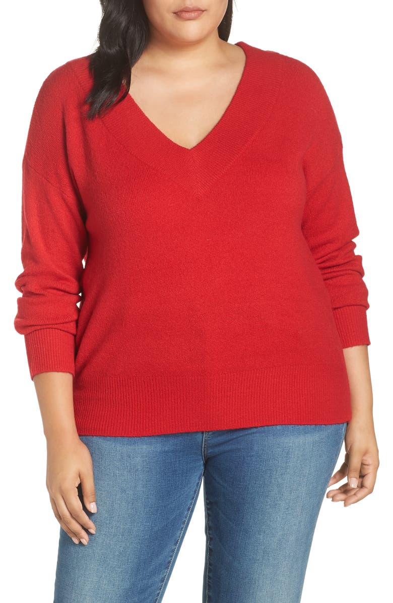 Leith Fluffy Deep V-Neck Pullover, Main, color, 