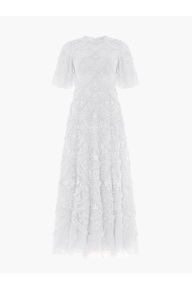 Carmen Ruffle Maxi Dress, Alternate, color, Swan White