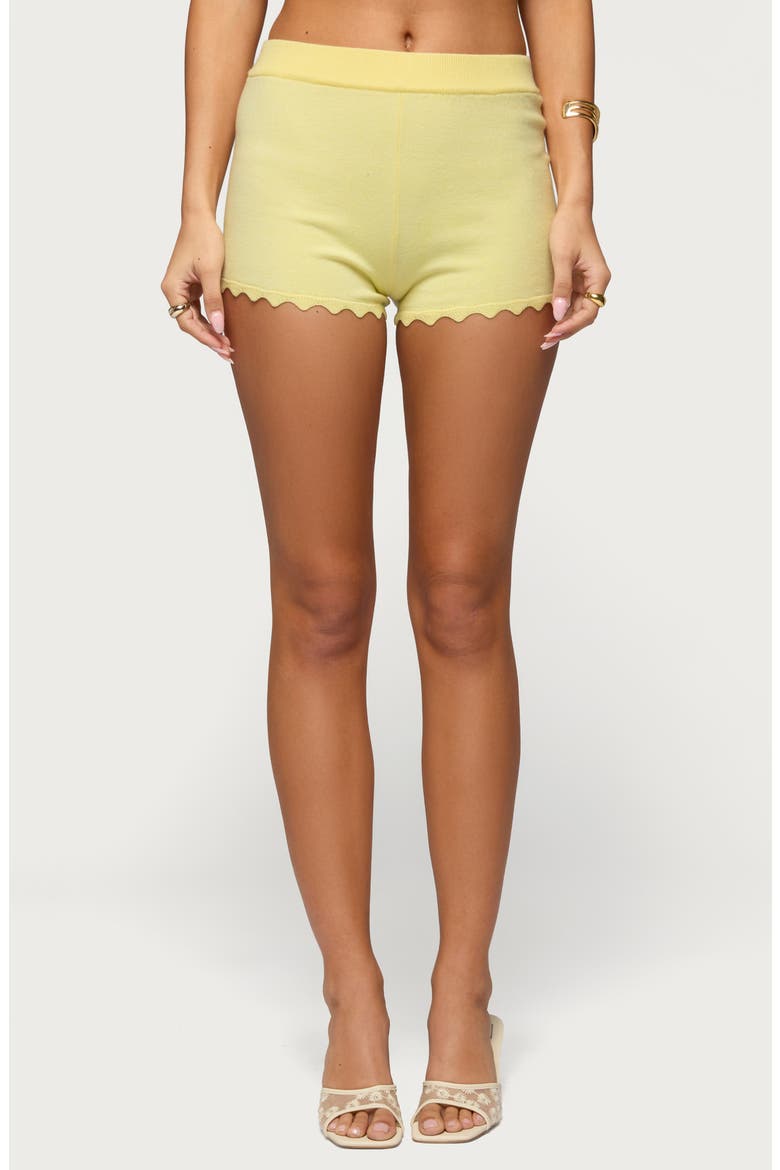 Rosie Scalloped Knit Microshorts, Main, color, YELLOW