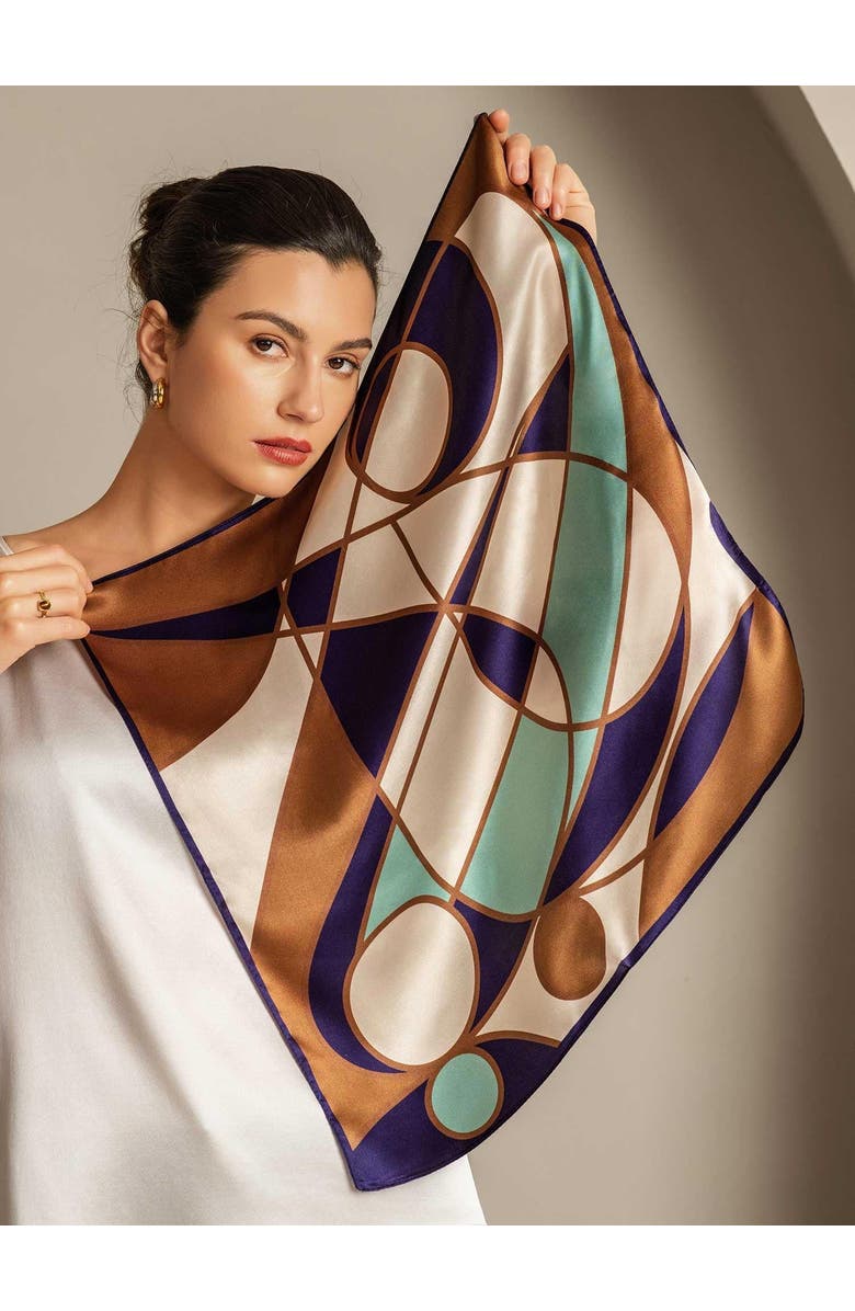 SILKSILKY Pure silk colored square scarf, Alternate, color, Brown