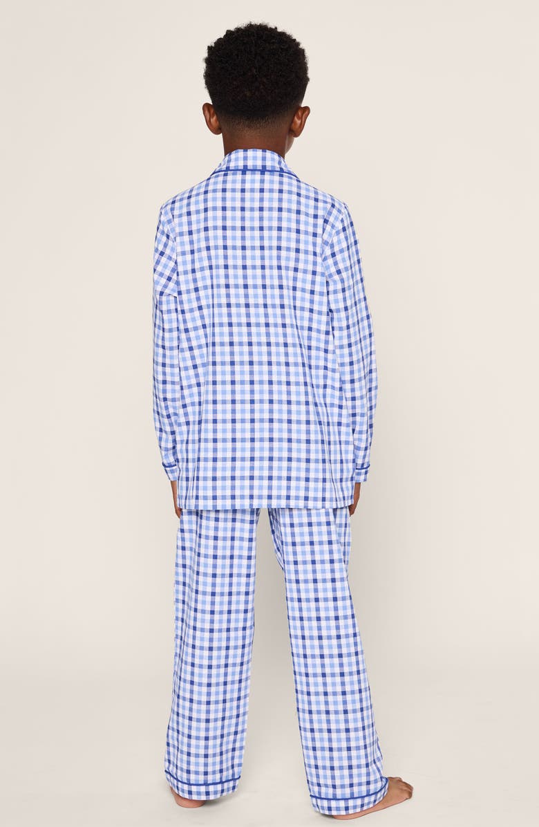 Petite Plume Kids' Gingham Cotton Blend Twill Two-Piece Pajamas, Alternate, color, Blue