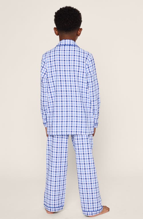 Petite Plume Kids' Gingham Cotton Blend Twill Two-piece Pajamas In Blue
