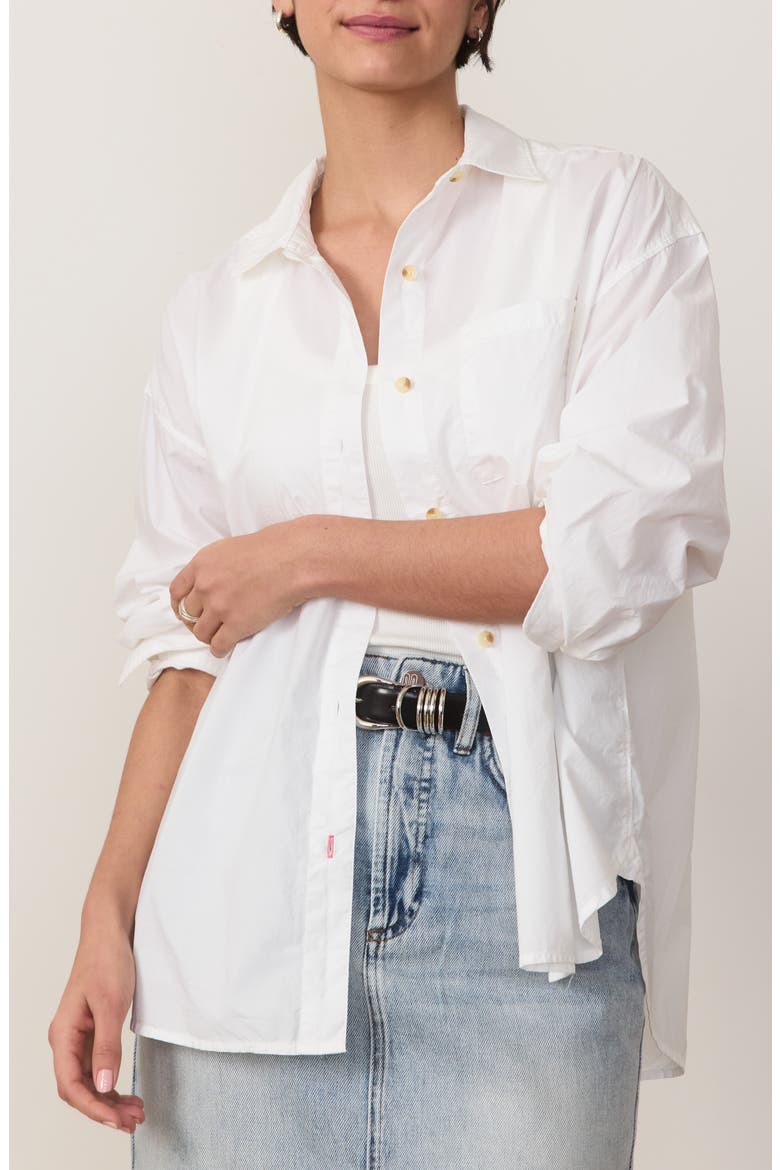 Cali Oversize Pima Cotton Poplin Button-Up Shirt, Main, color, WHITE