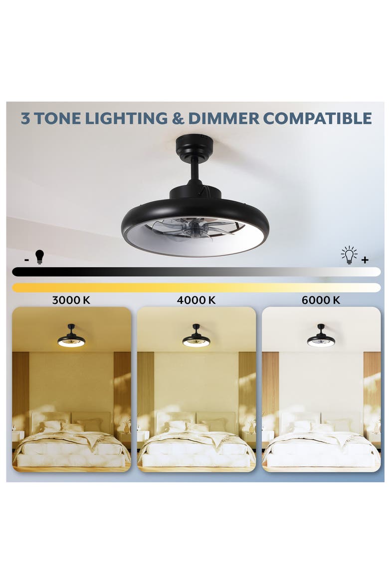Loren 20" Modern Contemporary 6-Speed Metal Mobile-App/Remote-Controlled Dimmable Smart Integrated LED Ceiling Fan, Alternate, color, Black