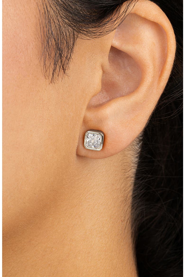 Radiant Cut Cubic Zirconia Stud Earrings, Alternate, color, SILVER