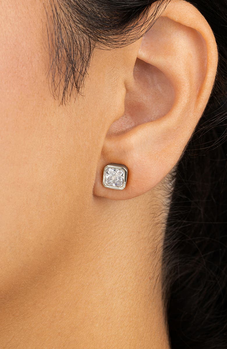 Sterling Forever Radiant Cut Cubic Zirconia Stud Earrings, Alternate, color, Silver