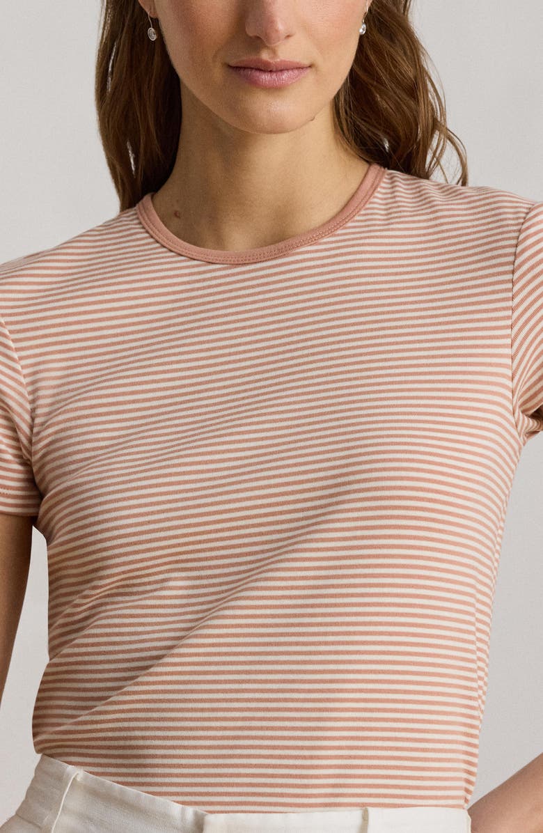 Lauren Ralph Lauren Refined Stripe Stretch Cotton Top, Alternate, color, Pink Sienna/ Mas Cream