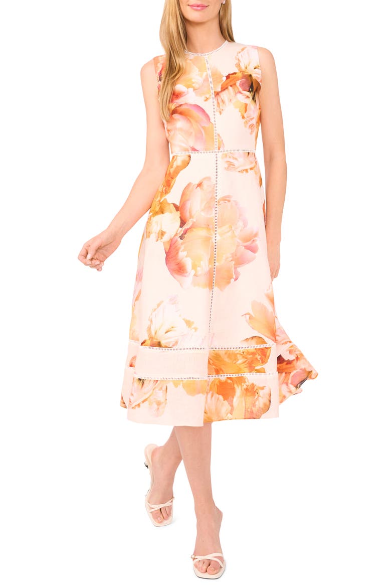 Floral Sleeveless Linen Midi Dress, Main, color, SPICY ORANGE