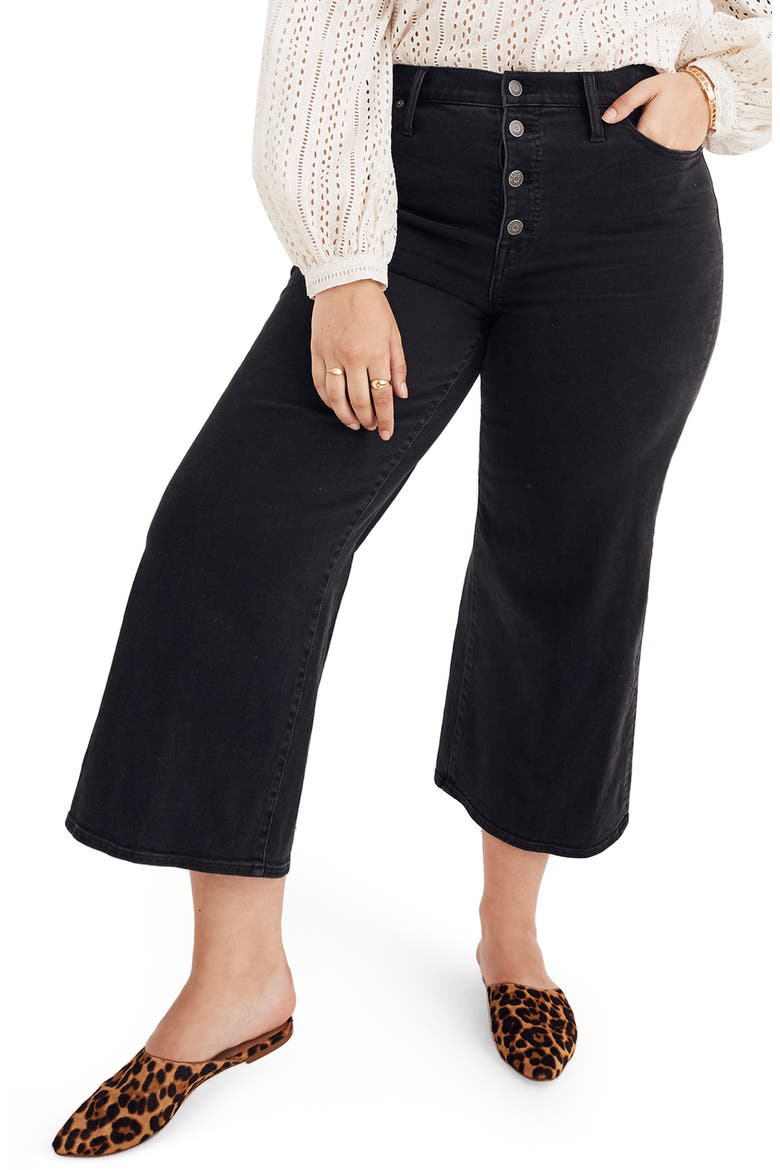 Button Fly Crop Wide Leg Jeans, Alternate, color, LUNAR