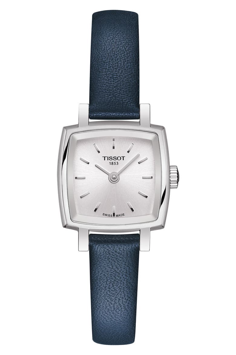 Lovely Square Leather Strap Watch, 20mm, Main, color, BLUE/ SILVER