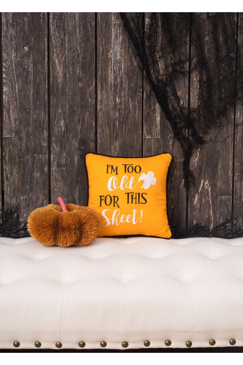 Halloween Ghost "I'm Too Old For This Sheet" Petite Accent Pillow 10" x 10", Alternate, color, Orange