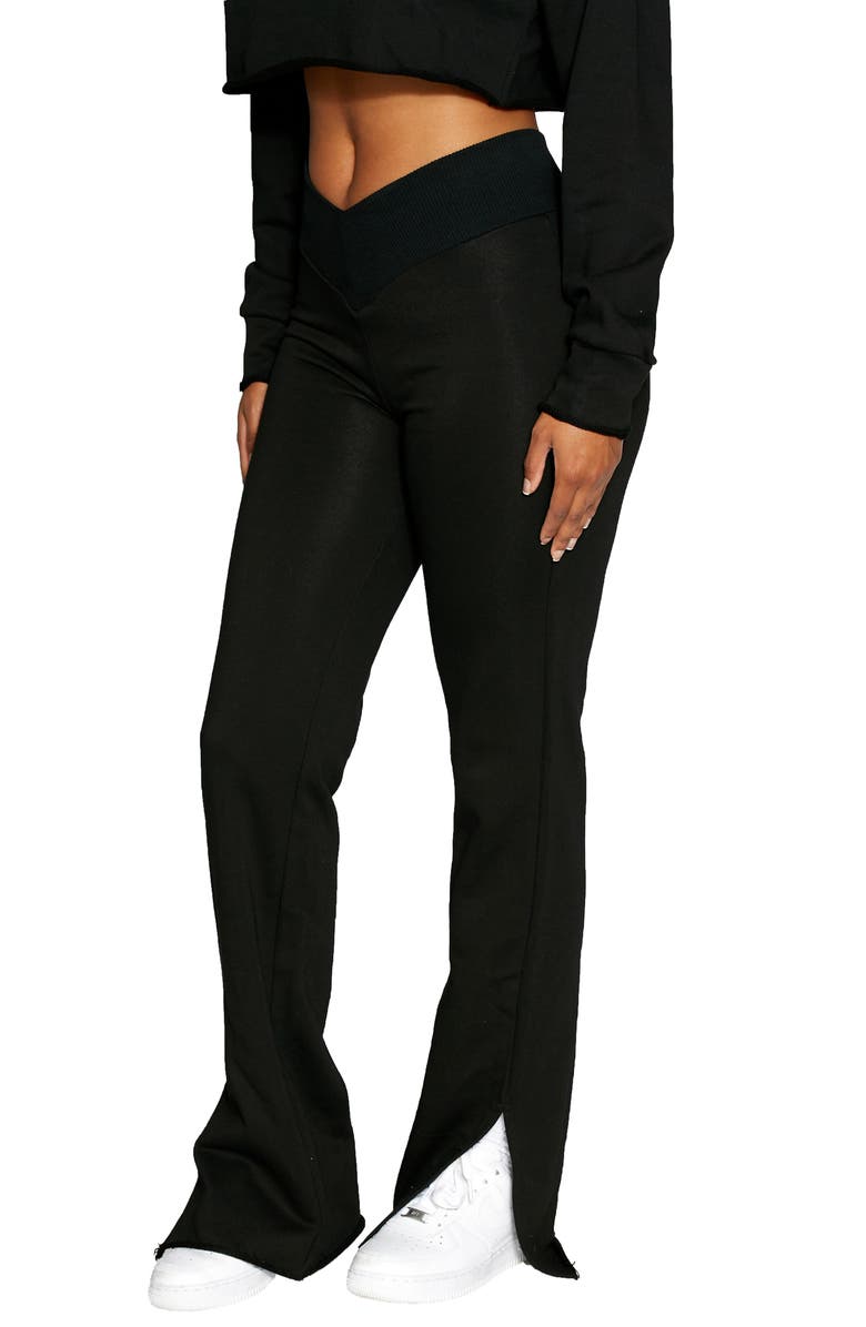 Naked Wardrobe V-Cut Side Slit Cotton Blend Pants, Alternate, color, 