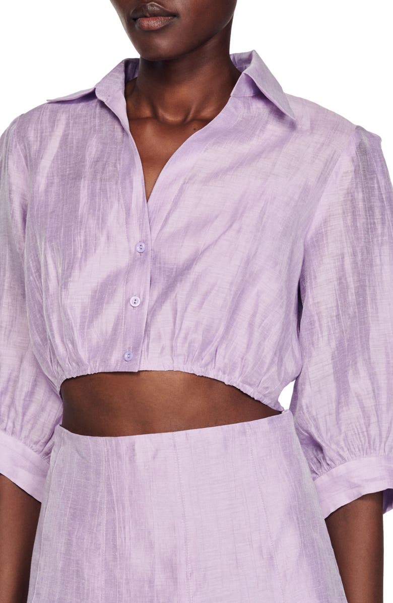 SANDRO Kya Cutout Linen Blend Shirtdress, Alternate, color, Parme