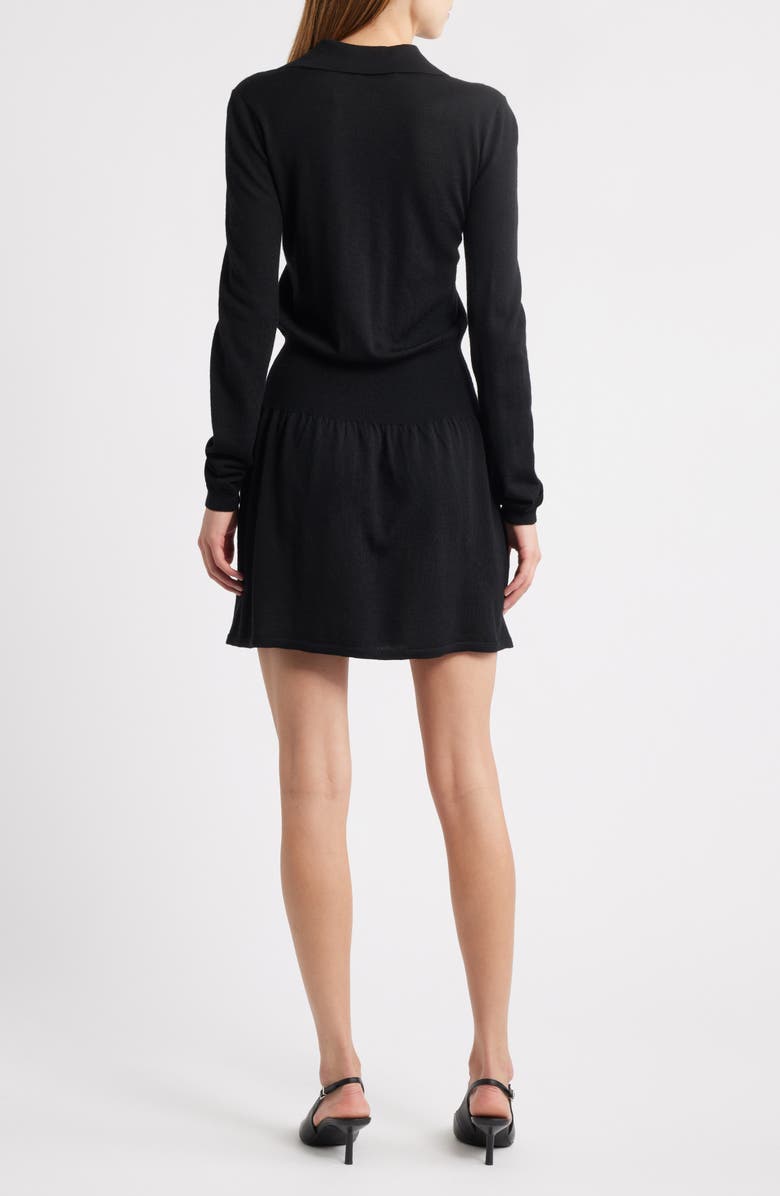 FRAME The Smart Polo Long Sleeve Merino Wool Sweater Dress, Alternate, color, Black