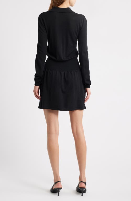 Frame The Smart Polo Long Sleeve Merino Wool Sweater Dress In Black