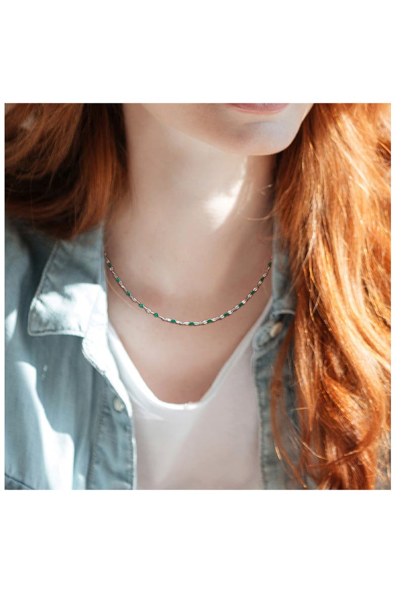 Sterling Silver Green Enamel Station Chain Necklace, Alternate, color, SILVER