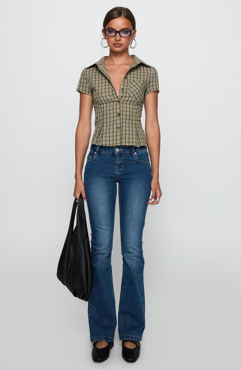 Princess Polly Alma Mater Check Cotton Button-Up Shirt, Alternate, color, Green Check