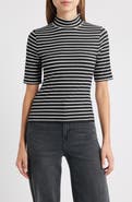 rag & bone The Knit Stripe Rib Mock Neck T-Shirt
