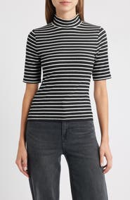 rag & bone The Knit Stripe Rib Mock Neck T-Shirt