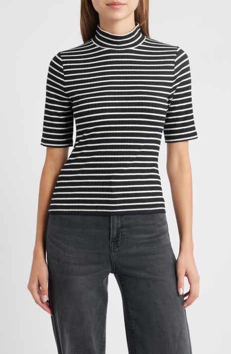 rag & bone The Knit Stripe Rib Mock Neck T-Shirt