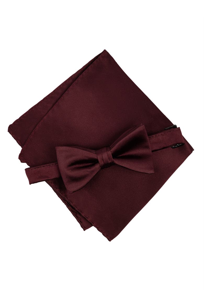 Men's Solid Satin Pre-Tied Bow Tie, Alternate, color, CABERNET