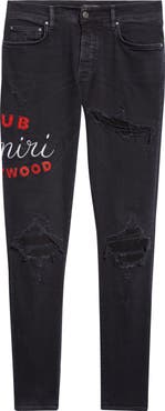AMIRI MX1 Crystal Embellished Club Amiri Appliqué Rip & Repair Skinny Jeans