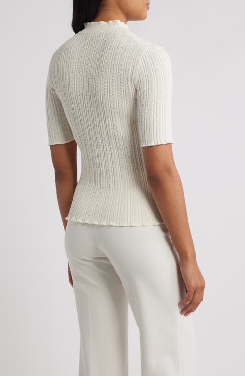 Anne Klein Mock Neck Short Sleeve Cotton Blend Sweater In White