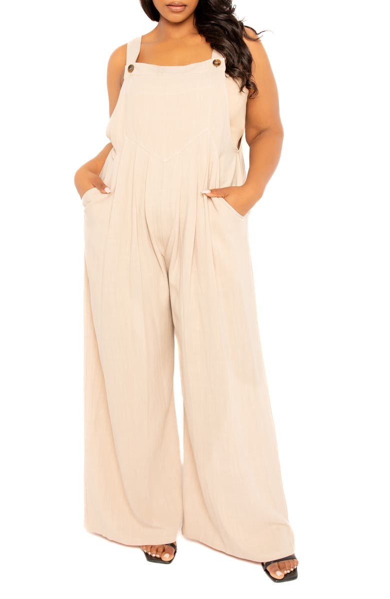 BUXOM COUTURE Wide Leg Jumpsuit, Alternate, color, Beige