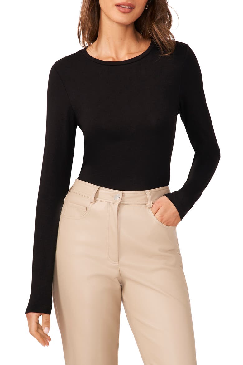 Crewneck Long Sleeve T-Shirt, Main, color, RICH BLACK