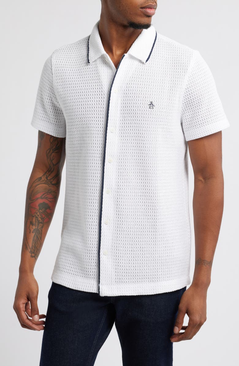 Original Penguin Short Sleeve Textured Knit Snap-Up Shirt, Main, color,