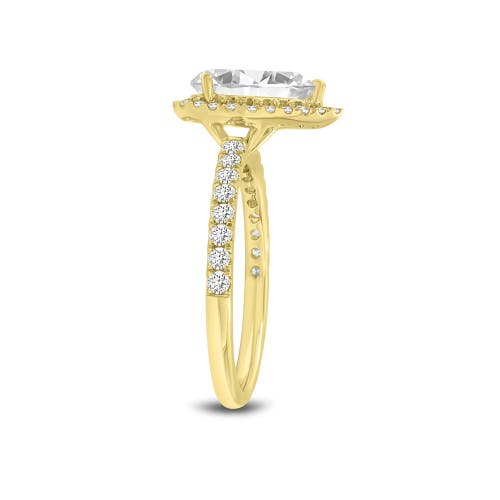 Luvmyjewelry Noor 14k Yellow Gold Pear Lab Grown Diamond Halo Engagement Ring In 14k Yellow Gold