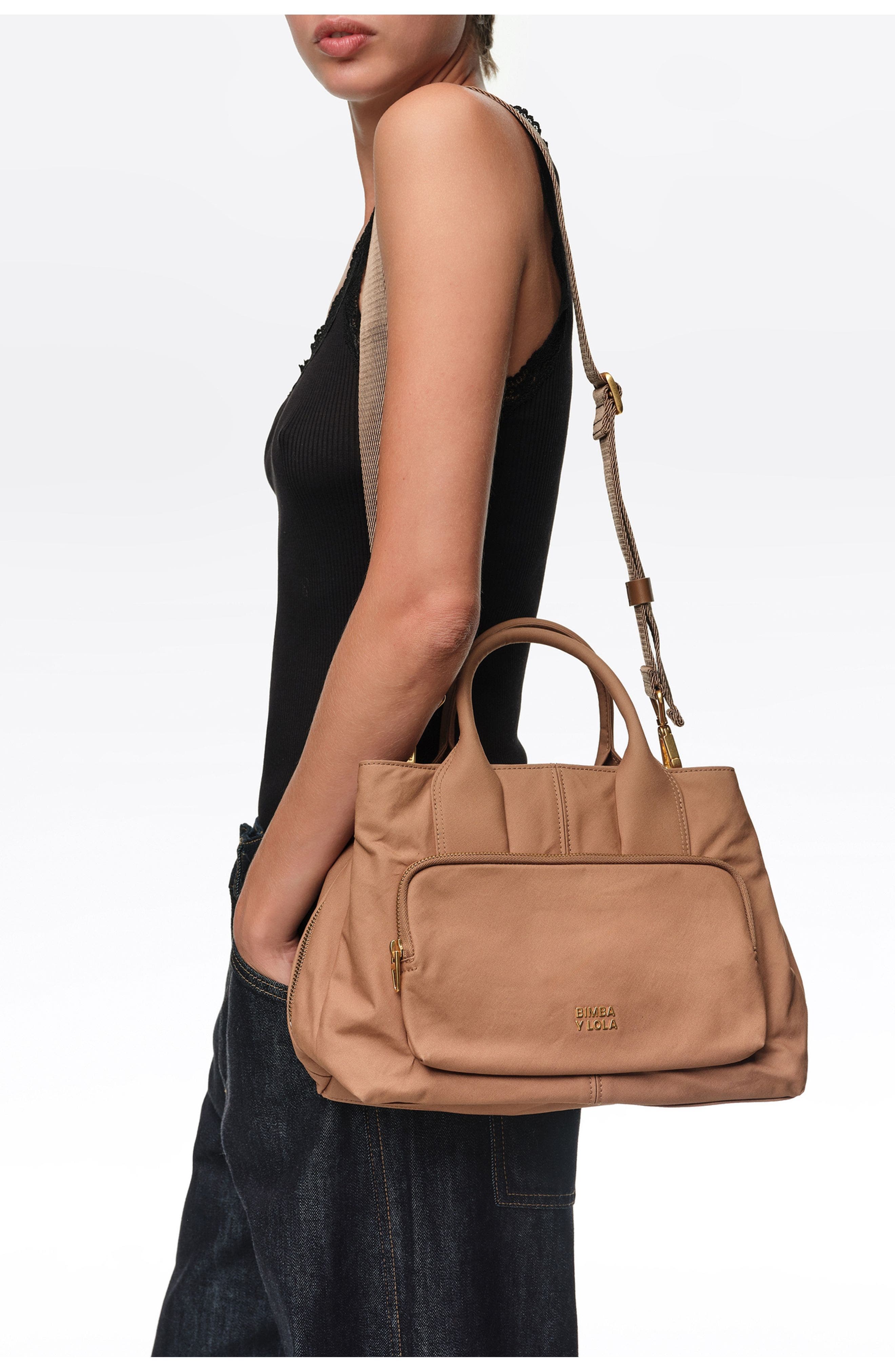 Large Cotton Pocket Handbag, Alternate, color, LIGHT BROWN