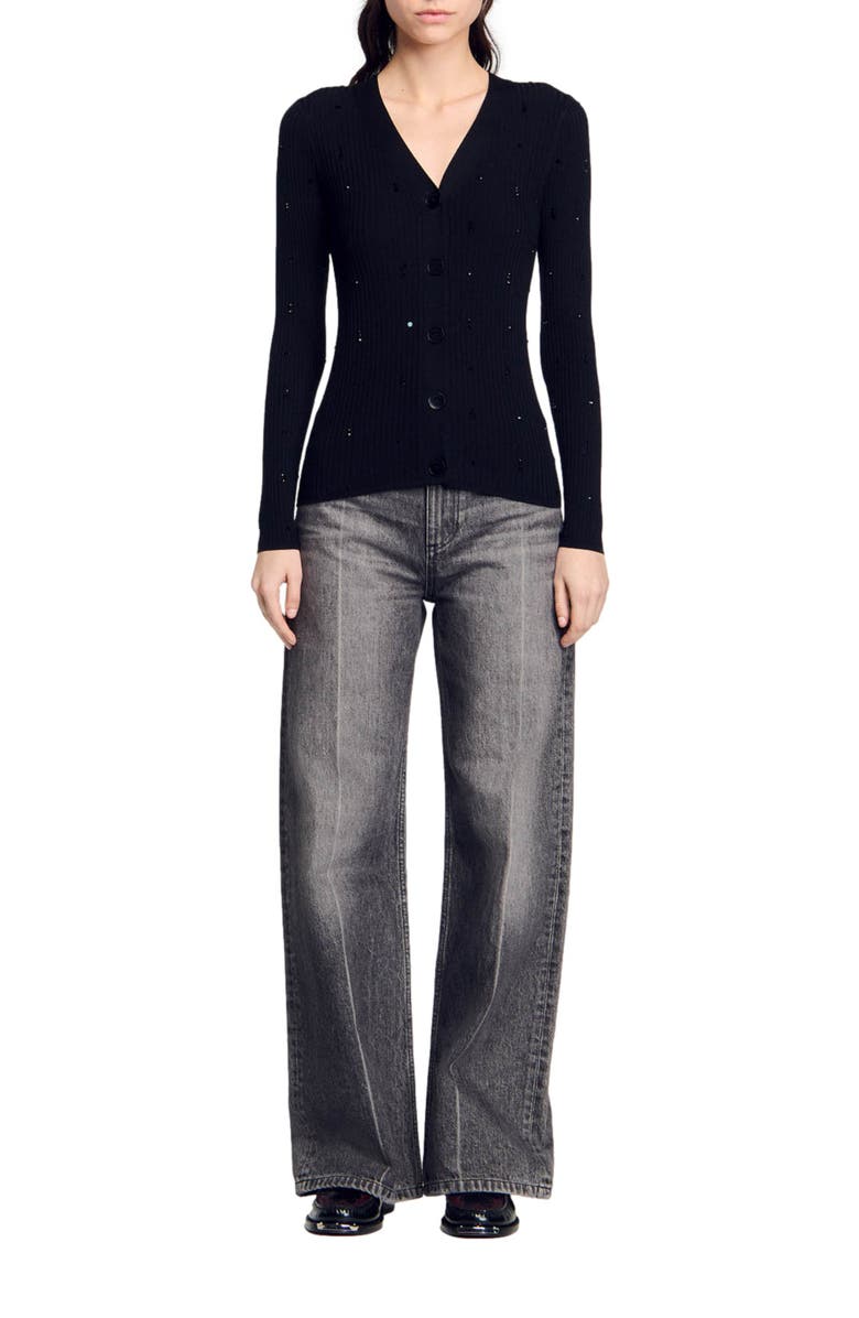 SANDRO Rhinestone cardigan, Alternate, color, 