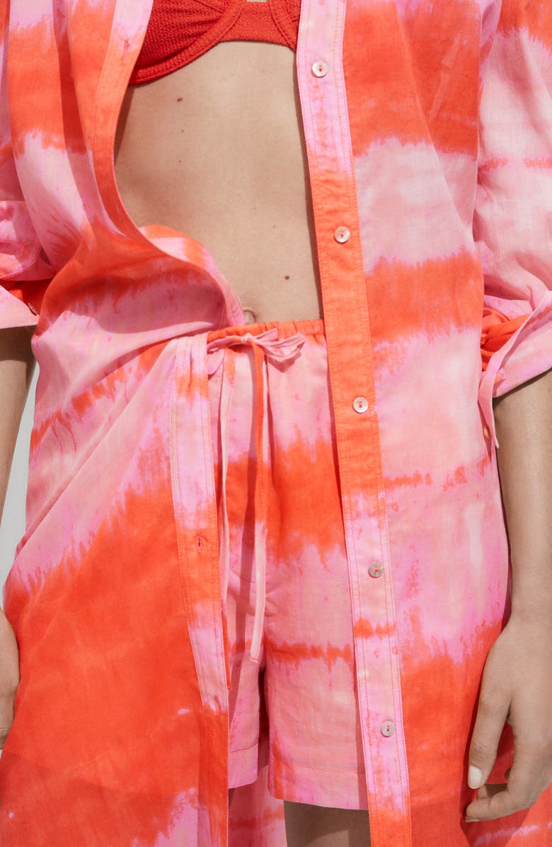 MANGO Tie Dye Elastic Waist Drawstring Shorts, Alternate, color, Orange