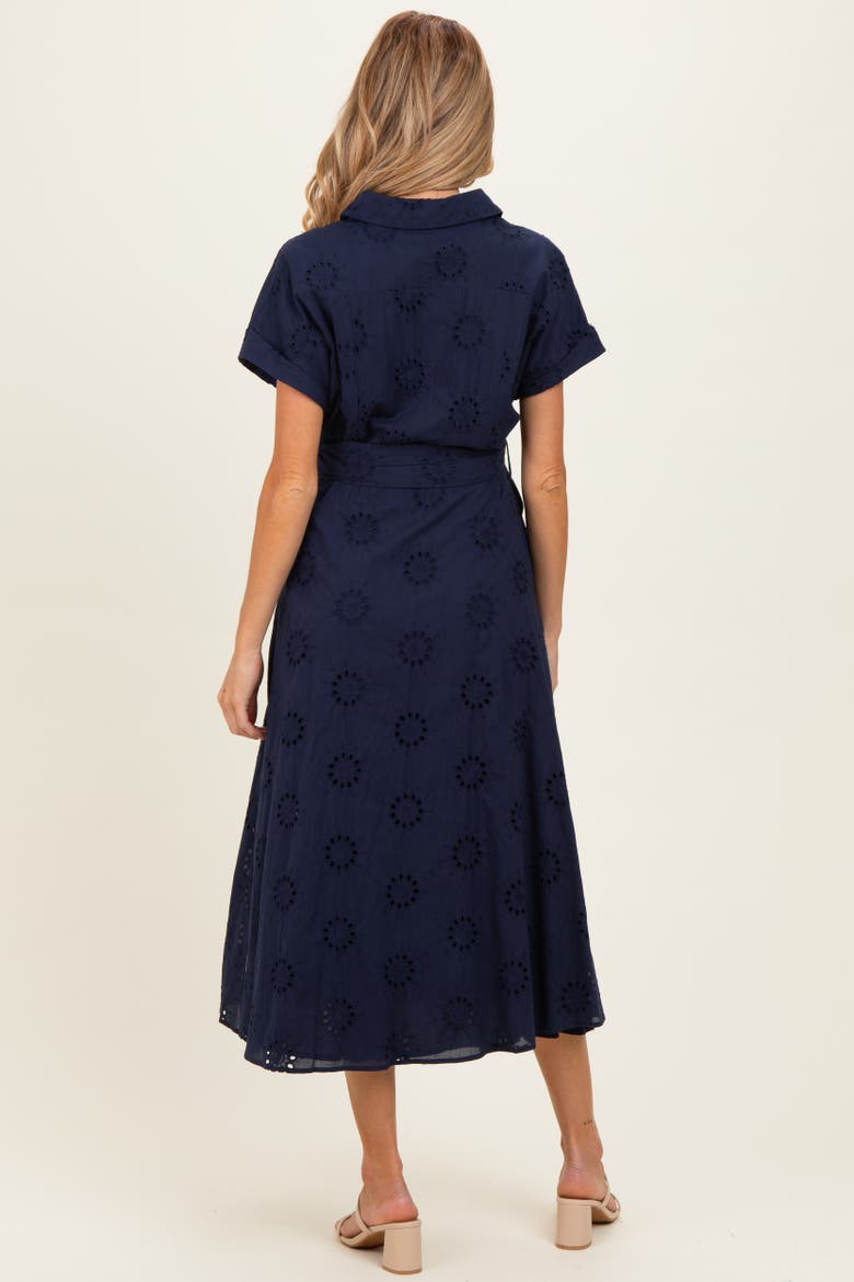 Eyelet Lace Waist Tie Shirt Dress, Alternate, color, Navy Blue