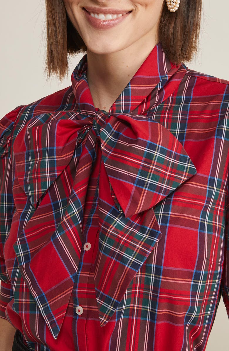 vineyard vines Plaid Bow Neck Stretch Cotton Poplin Button-Up Shirt, Alternate, color, 