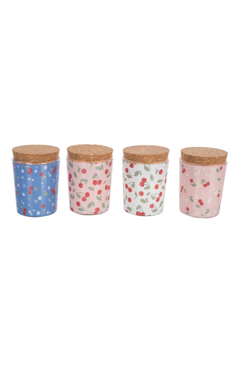 Mini Glass Cherry Candles Scent Wildflowers Set of 12 Jar Candle with Lid Wax Multicolored for Spring Tabletop Lighting, Alternate, color, Multicolored