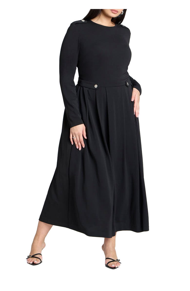 ELOQUII Eupalette Dress With Pleats, Main, color, Black Onyx