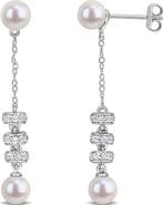 DELMAR Cultured Pearl & White Sapphire Drop Earrings