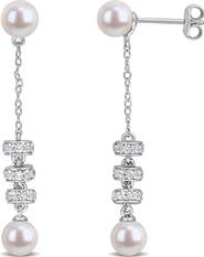 DELMAR Cultured Pearl & White Sapphire Drop Earrings