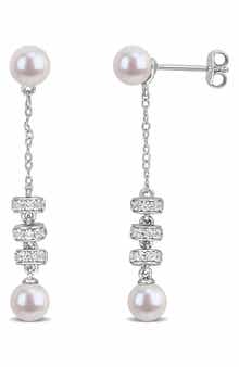 Cultured Pearl & White Sapphire Drop Earrings