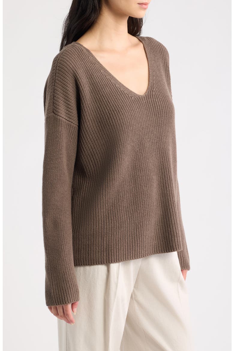 V-Neck Organic Cotton & Tencel Lyocell Sweater, Alternate, color, COBBLESTONE